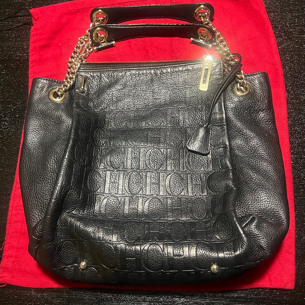Carolina Herrera Black Tote Bag with Gold Accents